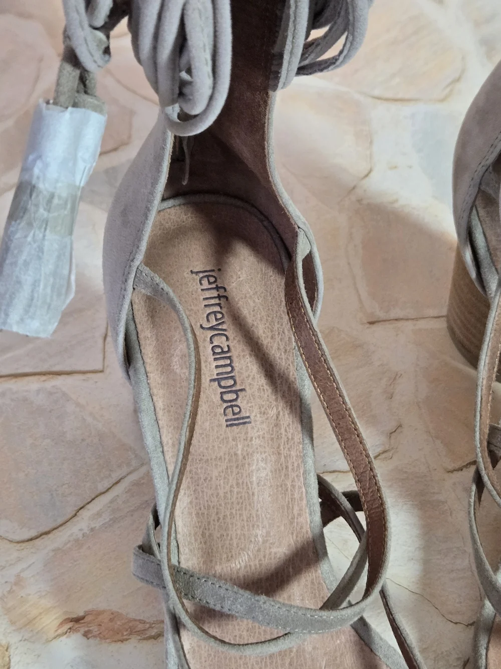 Jeffrey Campbell Taupe Suede Wrap-Ankle Block Heel Sandals
